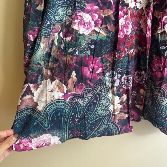 Soft Surroundings Blouse Top Womens 1X Purple Pleated Floral Cottagecore Boho - Picture 5 of 12